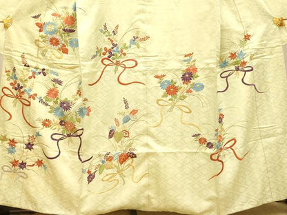 平和屋着物■豪華振袖　刺繍　束ね草花文　金銀彩　正絹　逸品　AABH9040fw