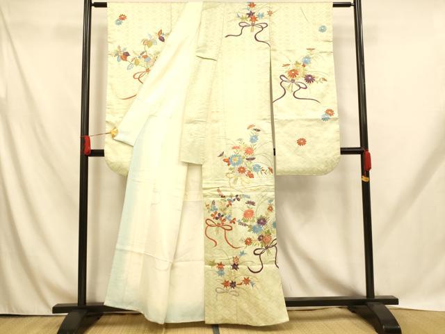 平和屋着物■豪華振袖　刺繍　束ね草花文　金銀彩　正絹　逸品　AABH9040fw