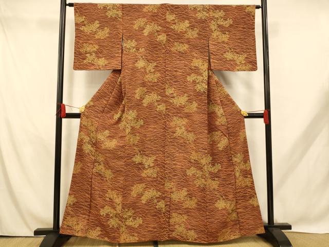 平和屋着物■上質な小紋 枝花芝文 金彩 正絹 逸品 AABH9045fw