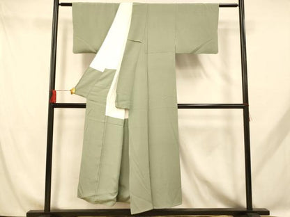 平和屋着物■上質な色無地 作家物 山葵色 正絹 逸品 AABH9049fw