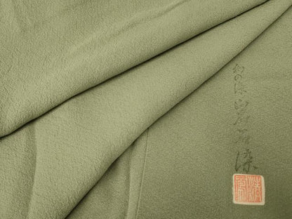 平和屋着物■上質な色無地 作家物 山葵色 正絹 逸品 AABH9049fw