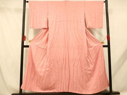 平和屋着物■上質な色無地 桐菱地紋 薄紅色 正絹 逸品 未使用 AABH9052fw