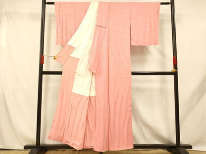 平和屋着物■上質な色無地 桐菱地紋 薄紅色 正絹 逸品 未使用 AABH9052fw