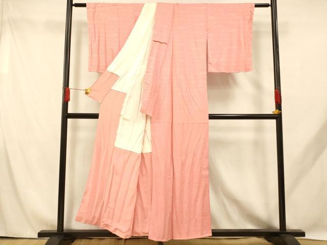 平和屋着物■上質な色無地 桐菱地紋 薄紅色 正絹 逸品 未使用 AABH9052fw