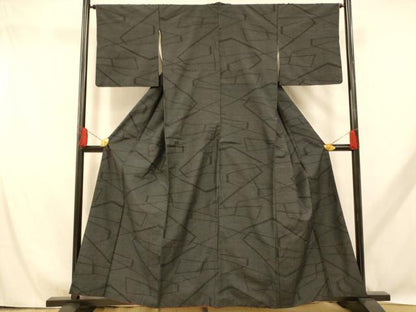 平和屋着物■上質な紬 80亀甲 幾何学文様 正絹 逸品 AABH9053fw