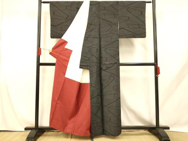 平和屋着物■上質な紬 80亀甲 幾何学文様 正絹 逸品 AABH9053fw