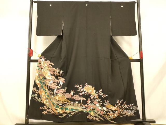 平和屋着物■豪華黒留袖 御所車扇子文 金彩 正絹 逸品 AABH9056fw