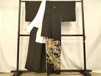 平和屋着物■豪華黒留袖 御所車扇子文 金彩 正絹 逸品 AABH9056fw