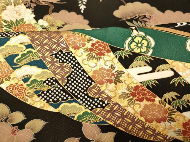 平和屋着物■豪華黒留袖 御所車扇子文 金彩 正絹 逸品 AABH9056fw