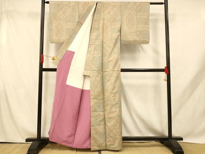 平和屋着物■本場大島紬　7マルキ　色紙花菱文　正絹　逸品　AABH9057fw