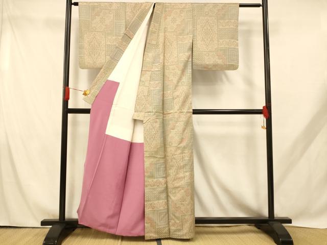 平和屋着物■本場大島紬　7マルキ　色紙花菱文　正絹　逸品　AABH9057fw