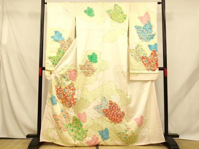 平和屋着物■豪華振袖 刺繍 雲取り舞蝶文 金彩 正絹 逸品 AABH9066fw