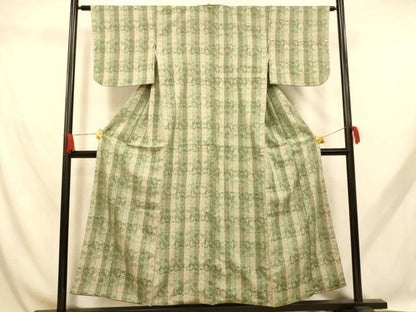 平和屋着物■上質な紬　洋花格子文　正絹　逸品　AABH9071fw