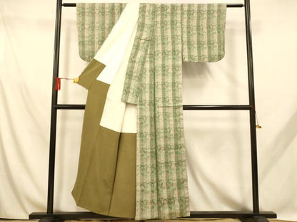 平和屋着物■上質な紬　洋花格子文　正絹　逸品　AABH9071fw