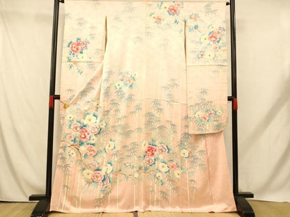 平和屋着物■豪華振袖　手描き　笹竹椿文　正絹　逸品　AABH9083fw
