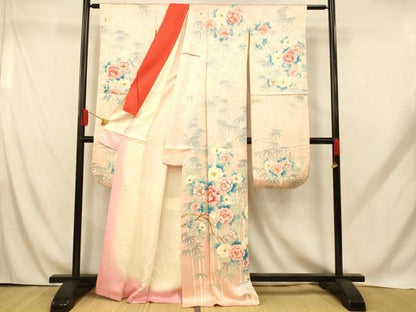 平和屋着物■豪華振袖　手描き　笹竹椿文　正絹　逸品　AABH9083fw