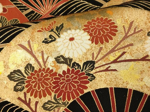 平和屋着物■豪華黒留袖　駒刺繍　枝花扇子文　金銀彩　正絹　逸品　AABH9094fw