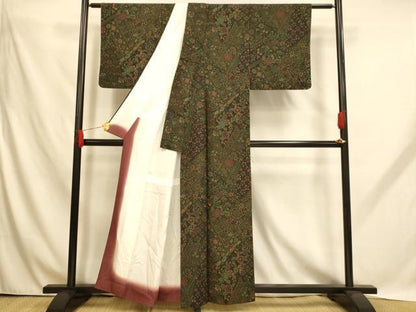 平和屋着物■上質な小紋　切嵌更紗花文　正絹　逸品　AABH9095fw