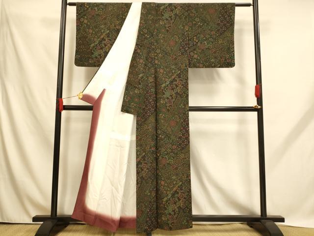 平和屋着物■上質な小紋　切嵌更紗花文　正絹　逸品　AABH9095fw