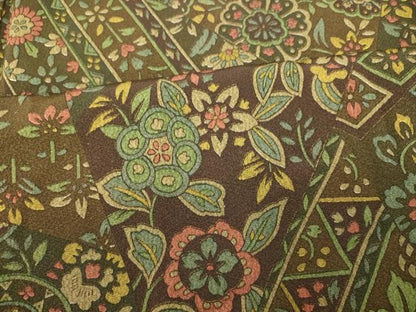 平和屋着物■上質な小紋　切嵌更紗花文　正絹　逸品　AABH9095fw