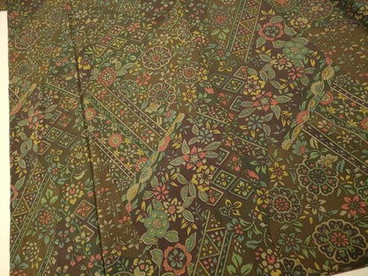 平和屋着物■上質な小紋　切嵌更紗花文　正絹　逸品　AABH9095fw