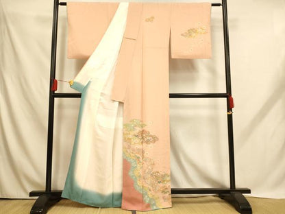 平和屋着物■訪問着　絞り　吉祥枝花丸文　金銀彩　正絹　逸品　AABH9097fw