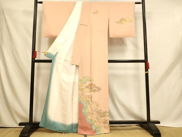 平和屋着物■訪問着　絞り　吉祥枝花丸文　金銀彩　正絹　逸品　AABH9097fw