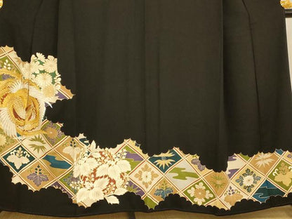 平和屋着物■豪華黒留袖　刺繍　鳳凰桐丸文　金銀糸　金彩　正絹　逸品　AABH9100fw