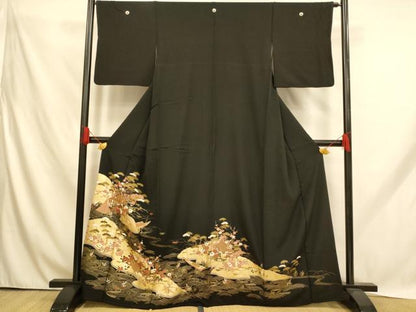 平和屋着物■豪華黒留袖 風景文 金銀彩 正絹 逸品 AABH9101fw