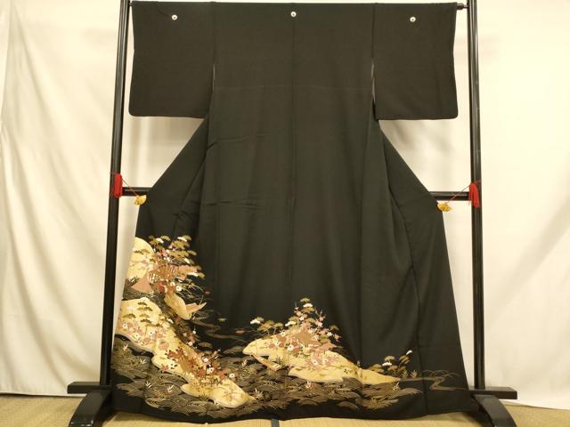 平和屋着物■豪華黒留袖 風景文 金銀彩 正絹 逸品 AABH9101fw