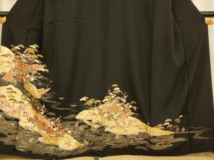 平和屋着物■豪華黒留袖 風景文 金銀彩 正絹 逸品 AABH9101fw
