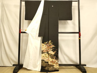 平和屋着物■豪華黒留袖 風景文 金銀彩 正絹 逸品 AABH9101fw