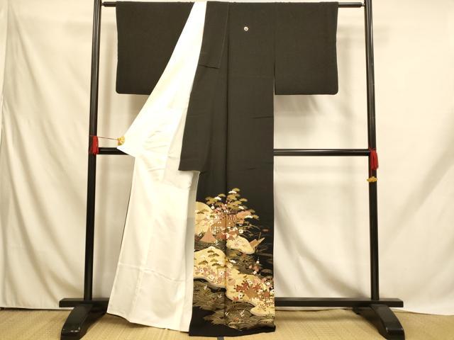 平和屋着物■豪華黒留袖 風景文 金銀彩 正絹 逸品 AABH9101fw