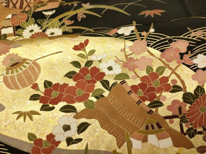 平和屋着物■豪華黒留袖 風景文 金銀彩 正絹 逸品 AABH9101fw