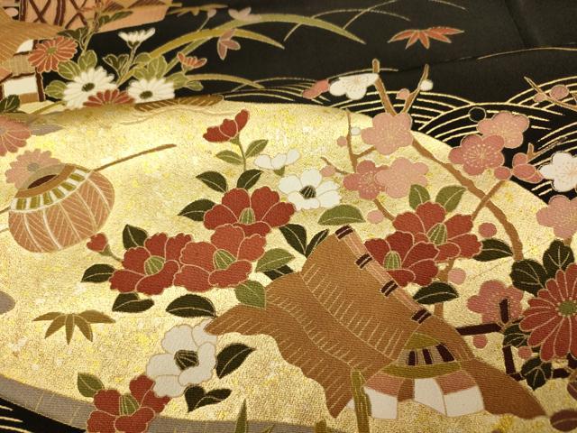 平和屋着物■豪華黒留袖 風景文 金銀彩 正絹 逸品 AABH9101fw