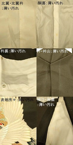 平和屋着物■豪華黒留袖　刺繍　飛鶴松文　たたき染め　金彩　正絹　逸品　AABH9102fw