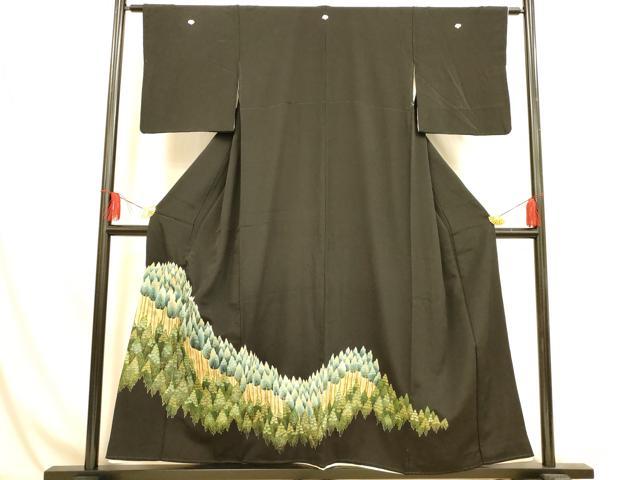 平和屋着物■豪華黒留袖 手描き 刺繍 樹林文 金彩 正絹 逸品 AABH9105fw