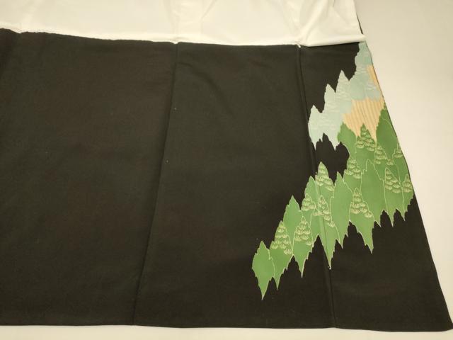 平和屋着物■豪華黒留袖 手描き 刺繍 樹林文 金彩 正絹 逸品 AABH9105fw