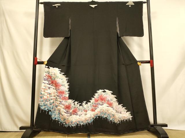 平和屋着物■豪華黒留袖 手描き 刺繍 乱菊文 金彩 正絹 逸品 AABH9107fw