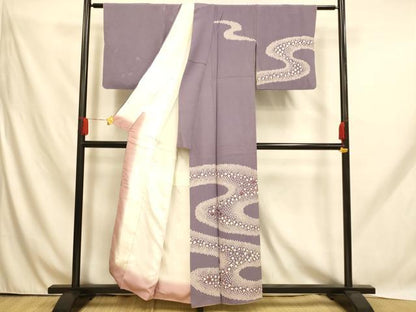平和屋着物■訪問着 絞り 刺繍 流水大小あられ 正絹 逸品 AABH9110fw