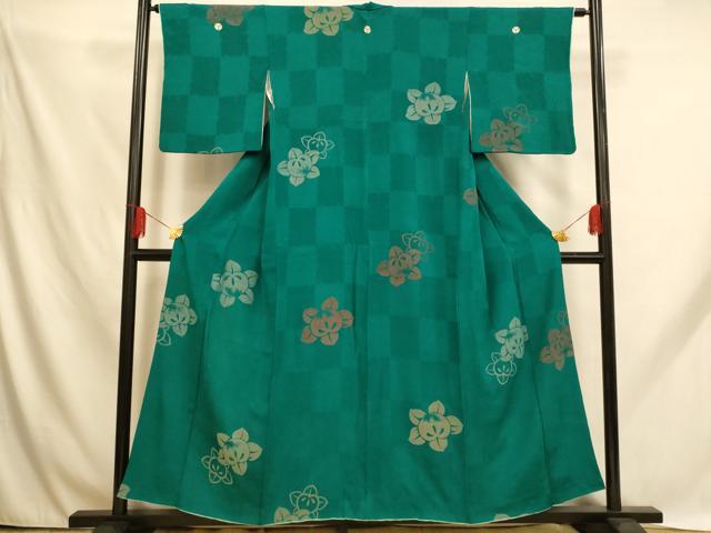 平和屋着物■上質な小紋 寿光織 橘格子 銀糸 正絹 逸品 AABH9114fw