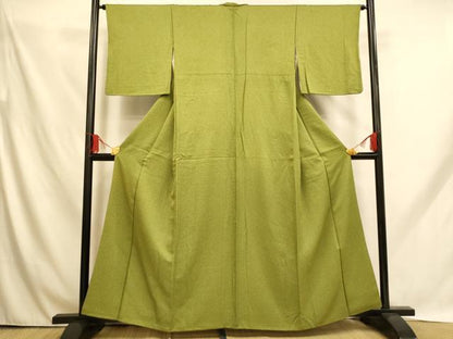 平和屋着物■上質な小紋 霞文 草色 たたき染め 正絹 逸品 AABH9115fw