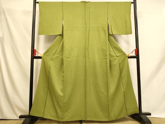 平和屋着物■上質な小紋 霞文 草色 たたき染め 正絹 逸品 AABH9115fw