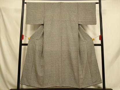 平和屋着物■上質な小紋 草葉文 黒地 正絹 逸品 AABH9122fw