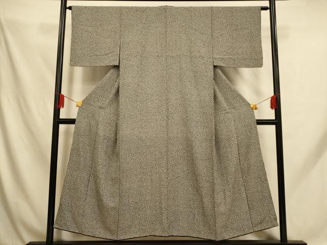 平和屋着物■上質な小紋 草葉文 黒地 正絹 逸品 AABH9122fw