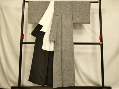 平和屋着物■上質な小紋 草葉文 黒地 正絹 逸品 AABH9122fw