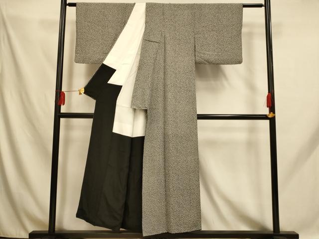 平和屋着物■上質な小紋 草葉文 黒地 正絹 逸品 AABH9122fw