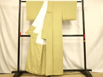 平和屋着物■上質な色無地 抹茶色 正絹 逸品 AABH9123fw