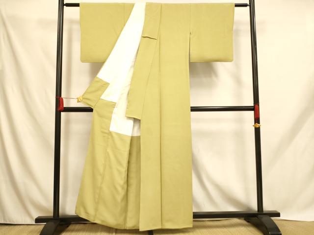 平和屋着物■上質な色無地 抹茶色 正絹 逸品 AABH9123fw