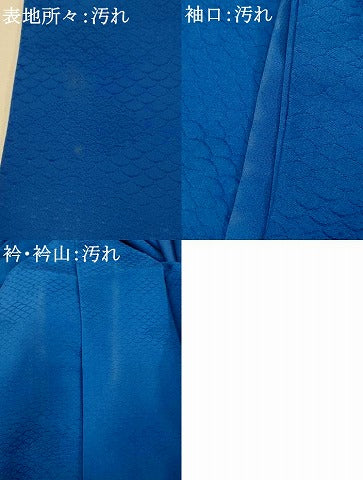 平和屋着物■上質な色無地 青海波菱地紋 瑠璃色 正絹 逸品 AABH9124fw